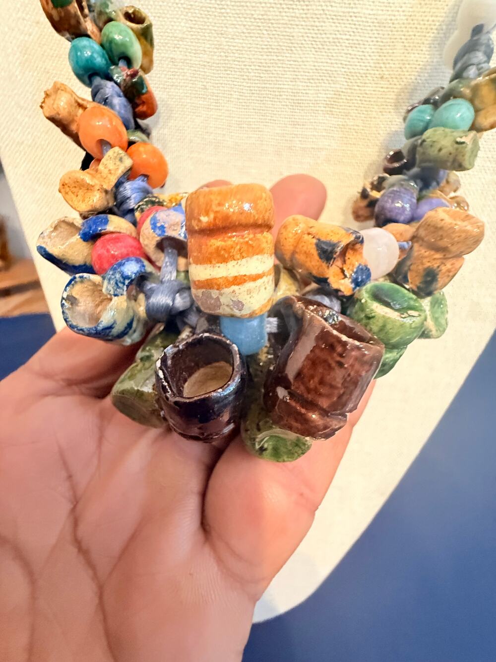 Vintage 26” Ceramic Mug Bead Statement Necklace Artisan Boho